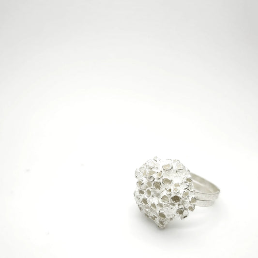 925 sterling silver ring with the texture from small barnacles. Design by Inês Almeida